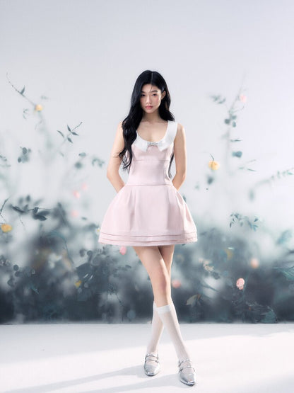 Satin Glossy U-Neck Puffy Dress【s0000015914】