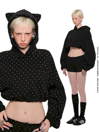 Cat Ears Short Heavyweight Hooded Sweatshirt【s0000011584】