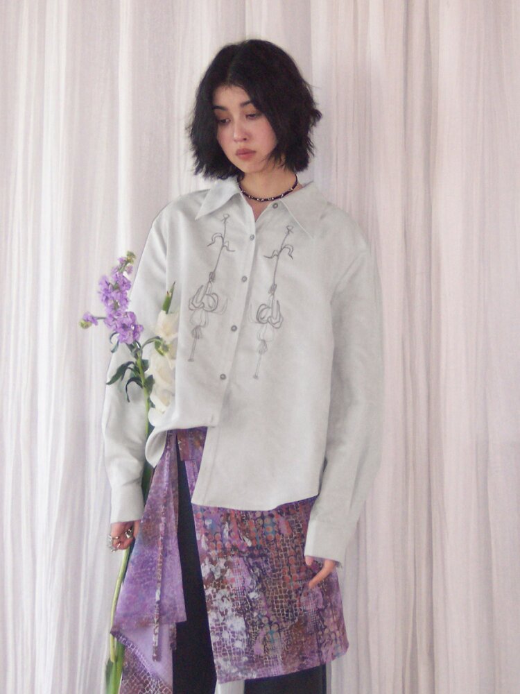 Suede Embroidered Lantern Sleeve Top【s0000015461】