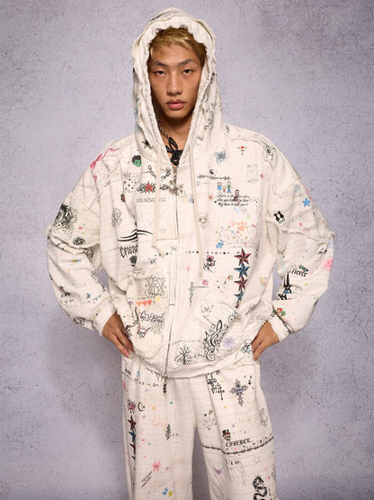 Torn Manuscript Print Sweatshirt Jacket【s0000018735】