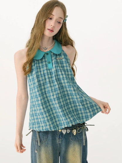 Summer Plaid Doll Collar Vest Top【s0000017153】
