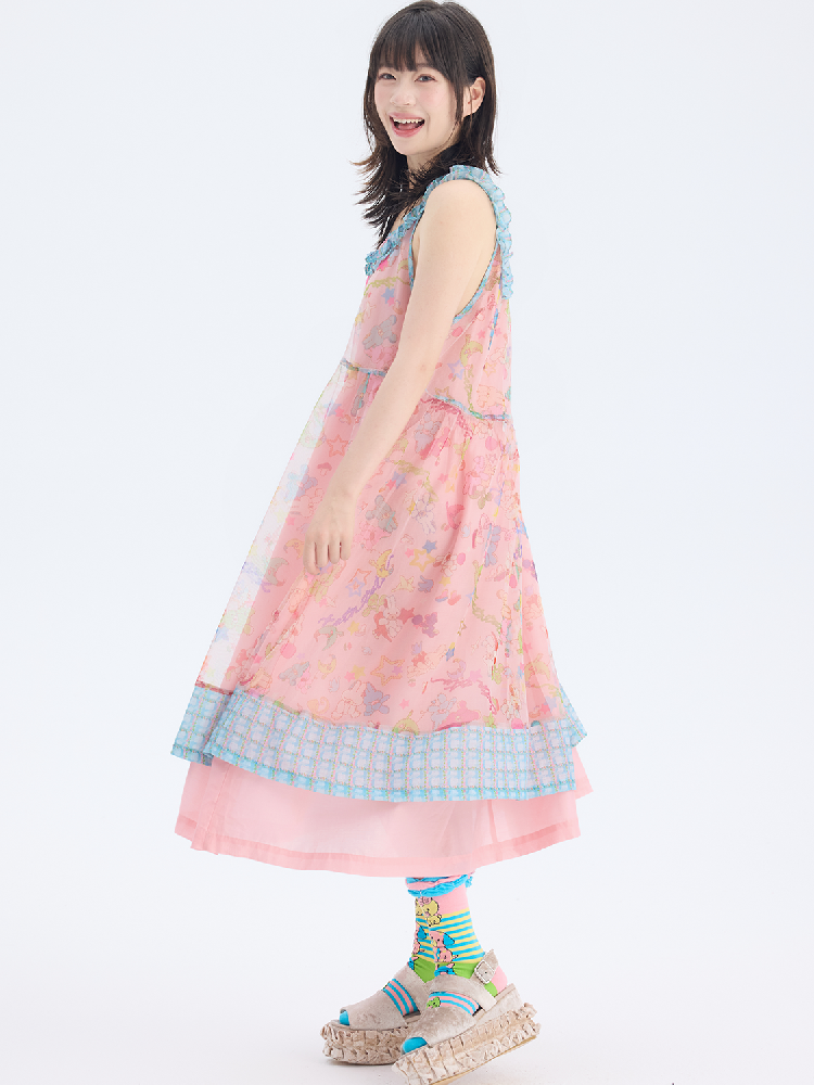 Rabbit Mesh Asymmetrical Strap Dress【s0000017691】