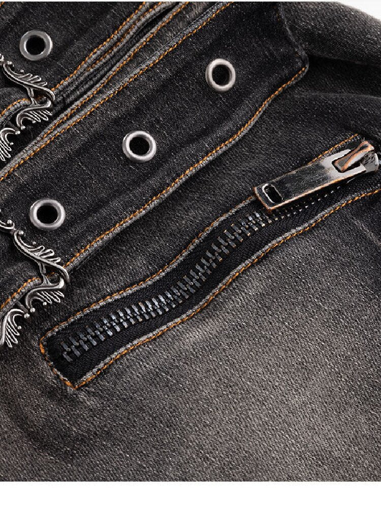 Distressed Metal Buckle Denim Shorts【s0000016285】