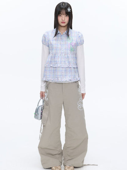 Purple Plaid Lace Short Sleeve Shirt【s0000016405】
