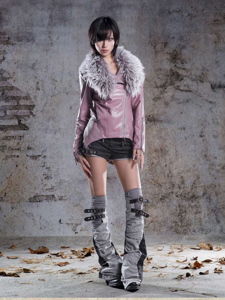 Fur Collar Stylish Slim-Fit Leather Jacket【s0000014481】