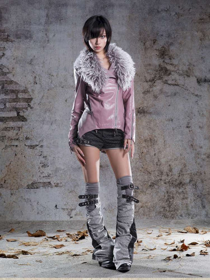 Fur Collar Stylish Slim-Fit Leather Jacket【s0000014481】