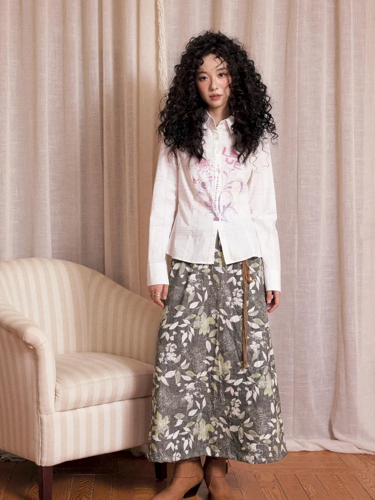 Brushed Print Flattering Mid-Length Skirt【s0000013989】