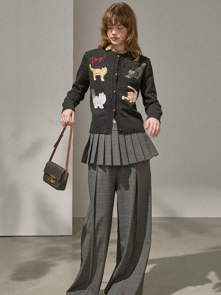 Playful Kitten Print Knit Cardigan【s0000014395】