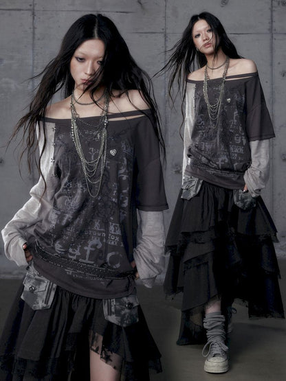 One-shoulder long-sleeved T-shirt【s0000013468】