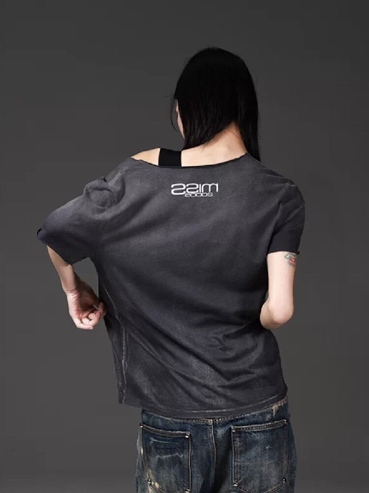 Heavy Wash Cut Neckline Short-Sleeve Tee【s0000018269】