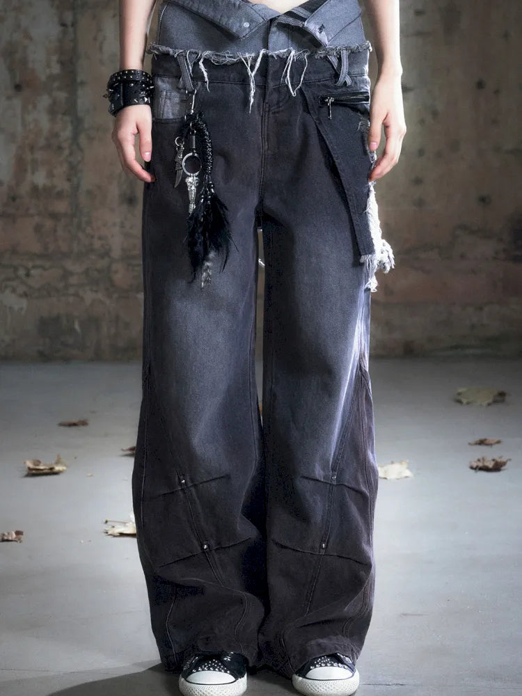 Distressed Wide-Leg Jeans【s0000013958】