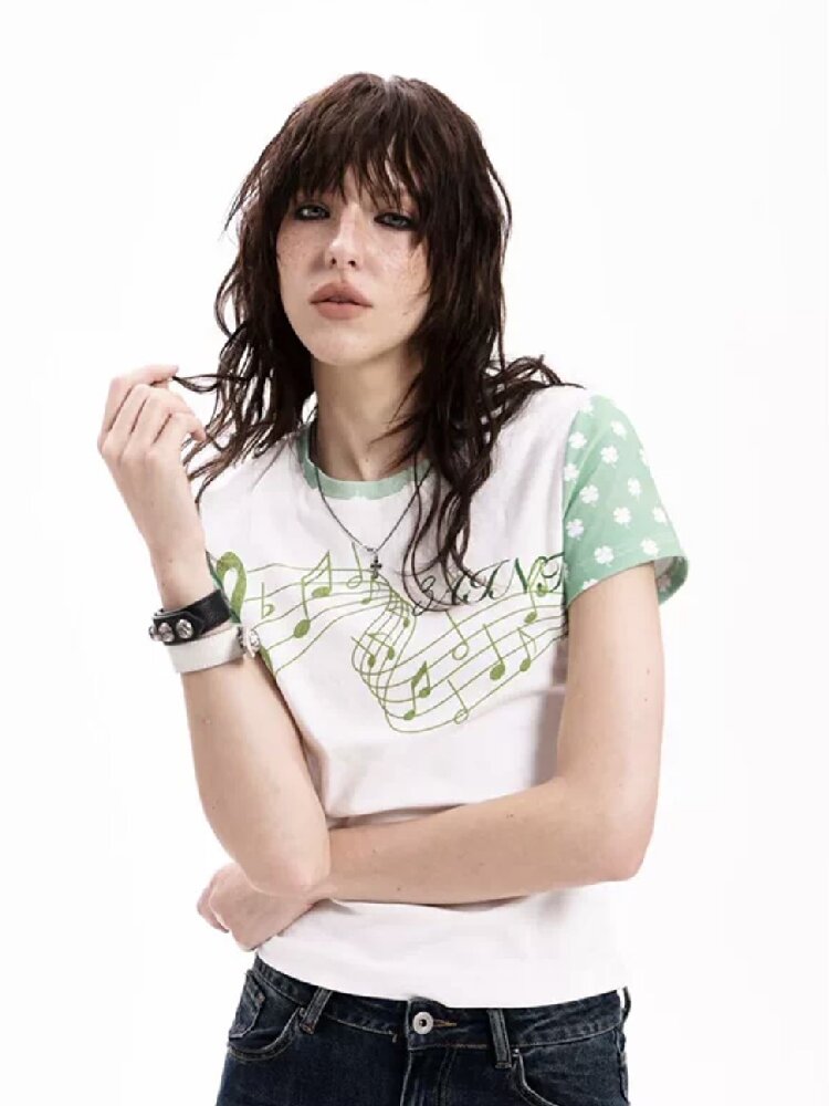 Y2K Rhinestone Musical Note Slim Tee【s0000018286】