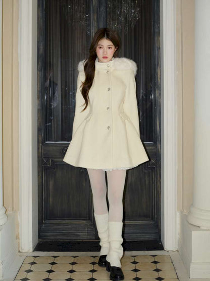 Hooded Large Fur Waist Woolen Coat【s0000015046】