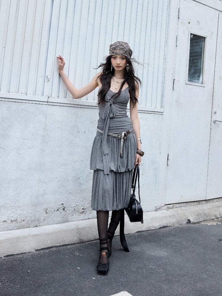 Pleated Drape Balloon Knit Dress【s0000016870】