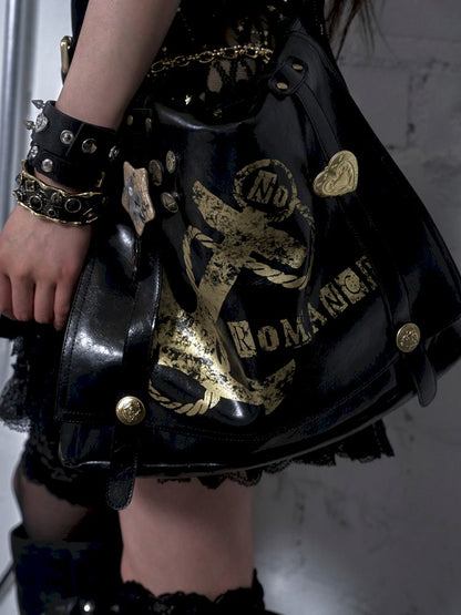 Gold foil print heavy-duty leather shoulder bag【s0000012778】