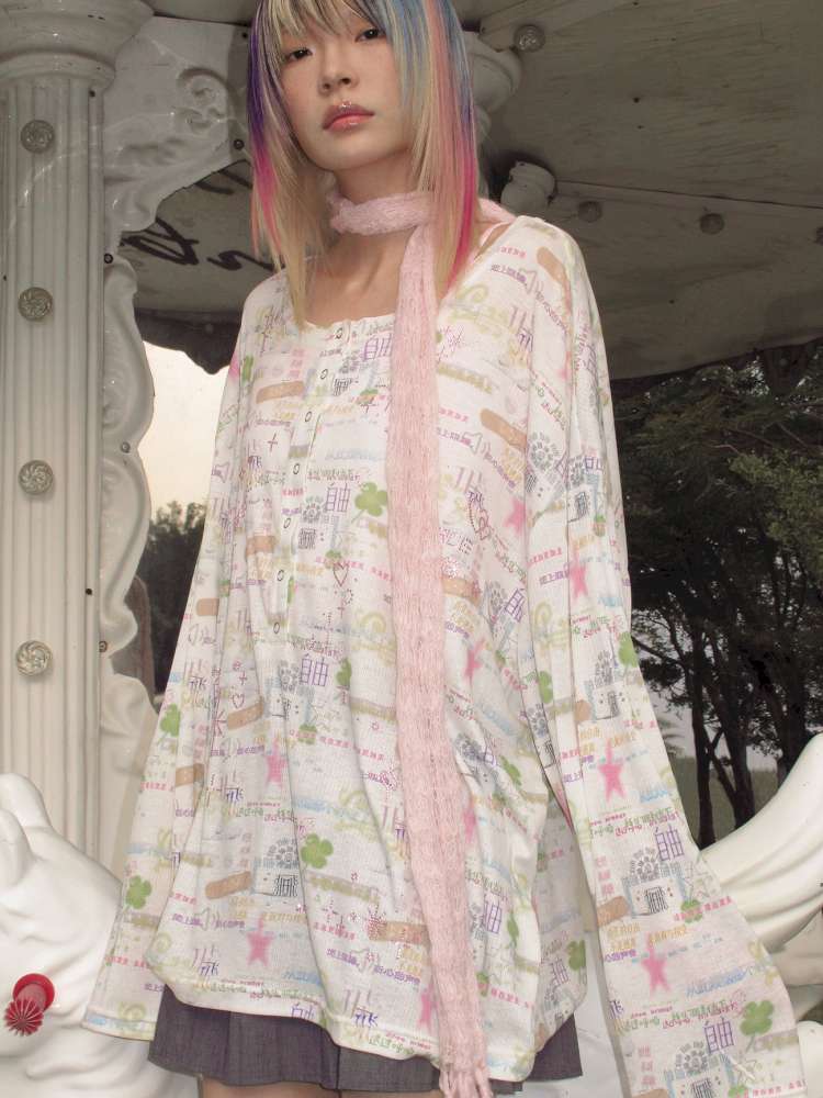 Horse Chinese Blessing Print Top【s0000015379】