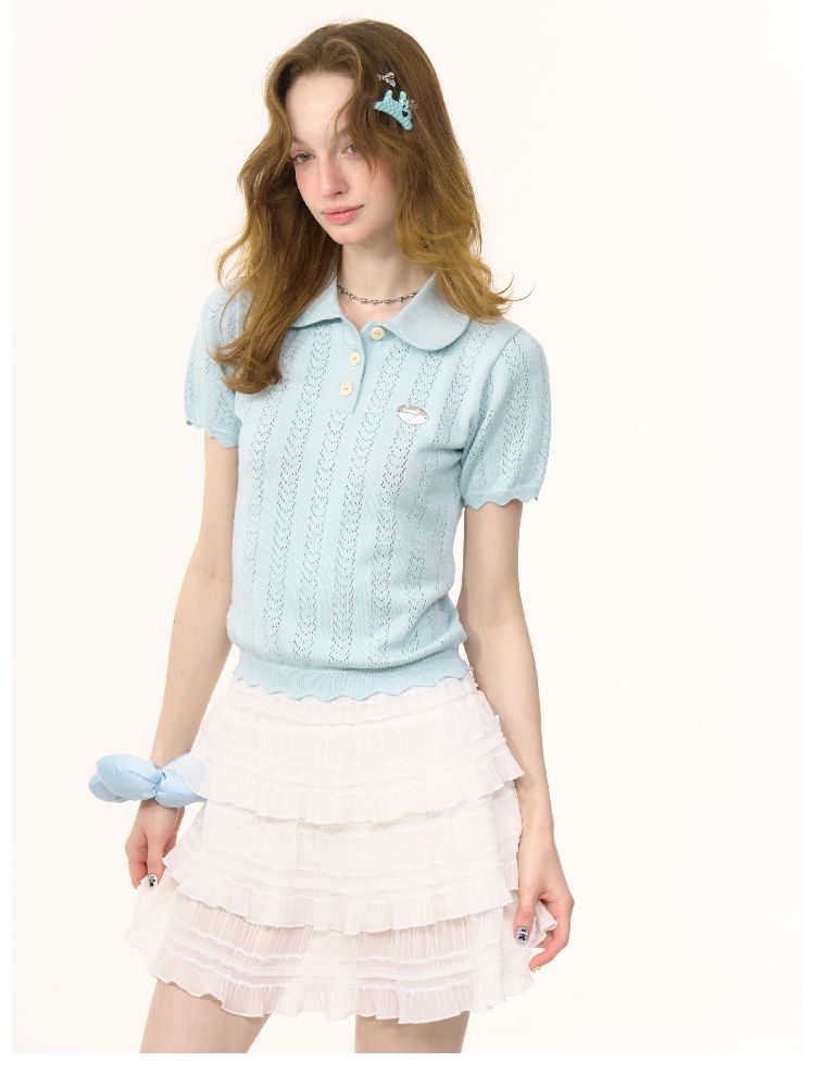 Doll Neck Knit Short Sleeve T-shirt【s0000012235】