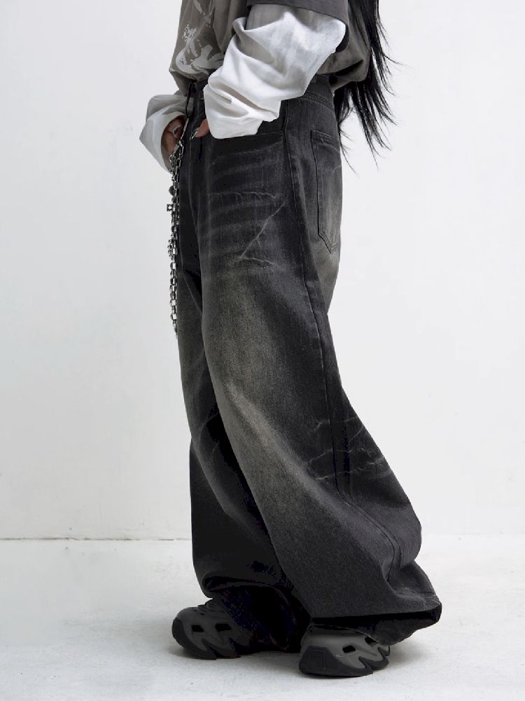 Washed Black Wide Leg Jeans [S0000010444]