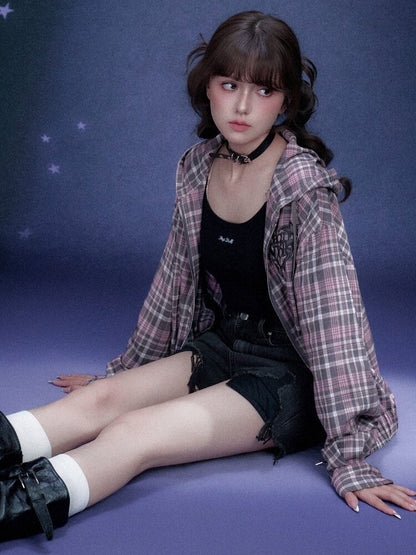 Plaid Hooded Street Style Jacket【s0000015766】