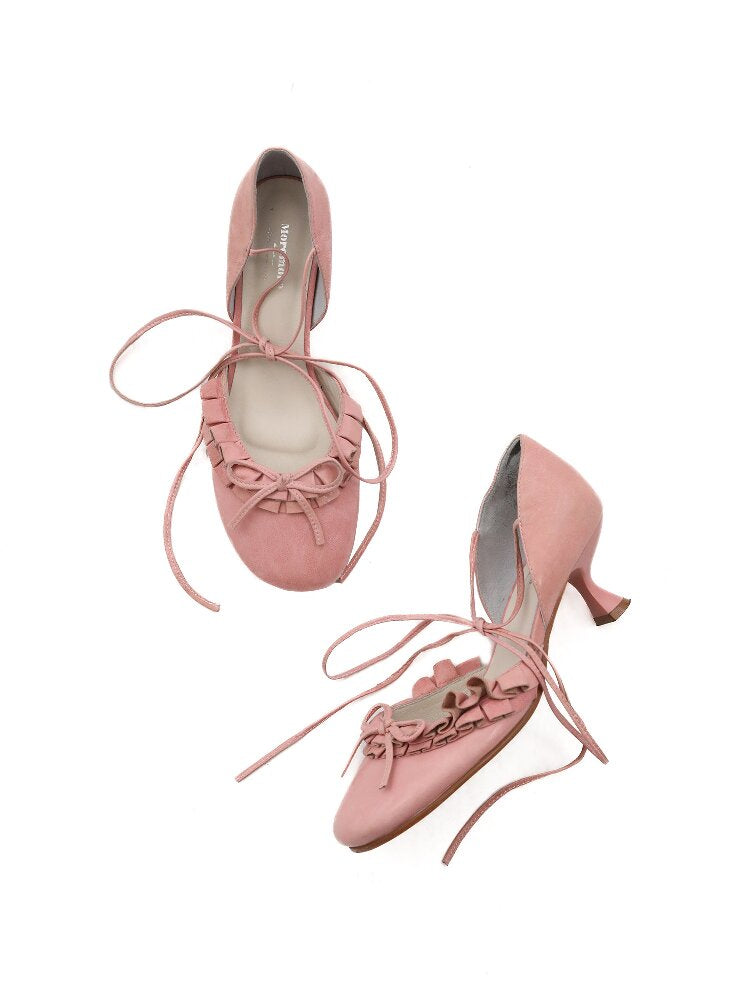 Ruffled Bow Lace Up High Heels【s0000016133】