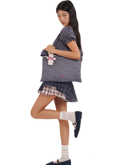 Plaid bubble sleeve top/dress【s0000013456】