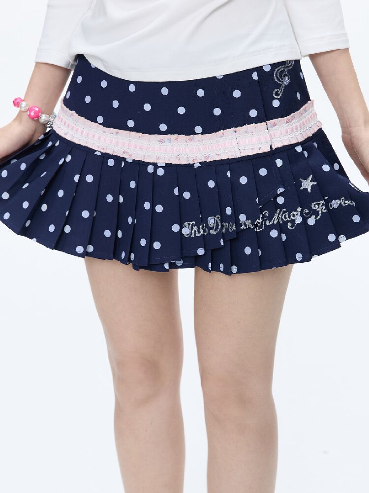 Navy Blue Polka Dot Lace Skirt【s0000016399】