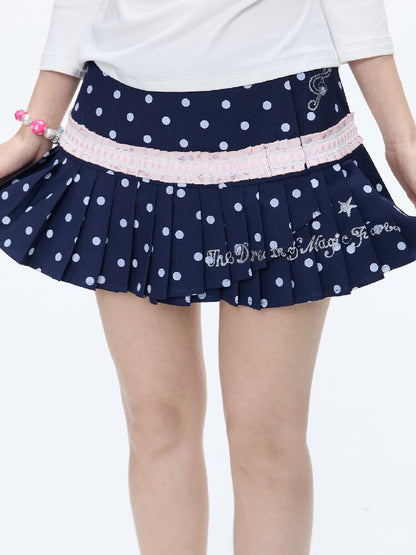 Navy Blue Polka Dot Lace Skirt【s0000016399】