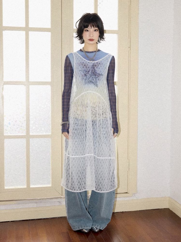 Starfish Printed Lace Hollow Out Dress【s0000012297】