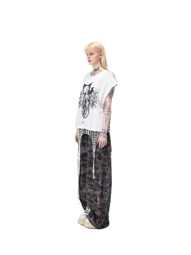 Cat Bone Print Patchwork Top【s0000017718】