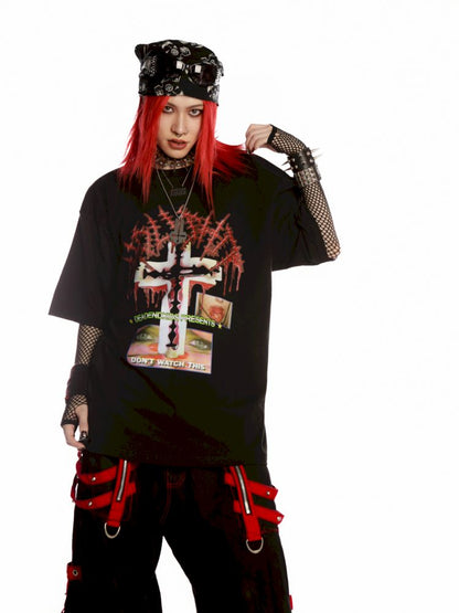 Subculture Print Unisex Loose T-shirt【s0000013600】
