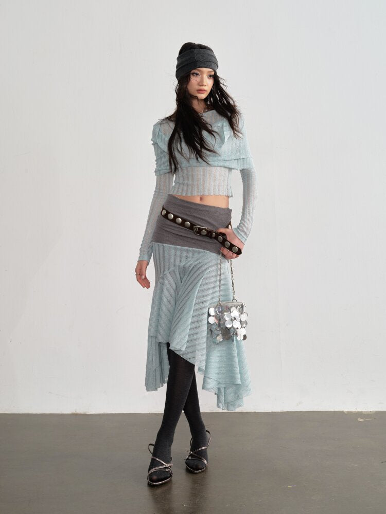 Mint Translucent Swing Collar Skirt【s0000015698】