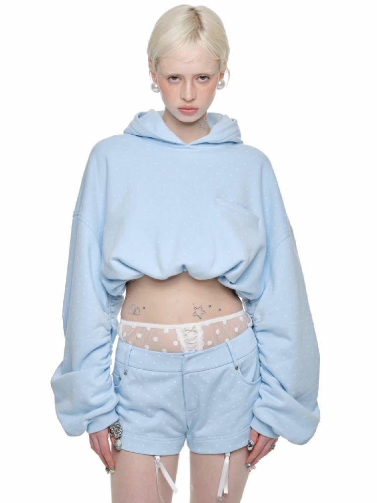 Cat's Paw Long Short Polka Dot Hooded Cardigan Sweatshirt Sweatpants Set【s0000011566】