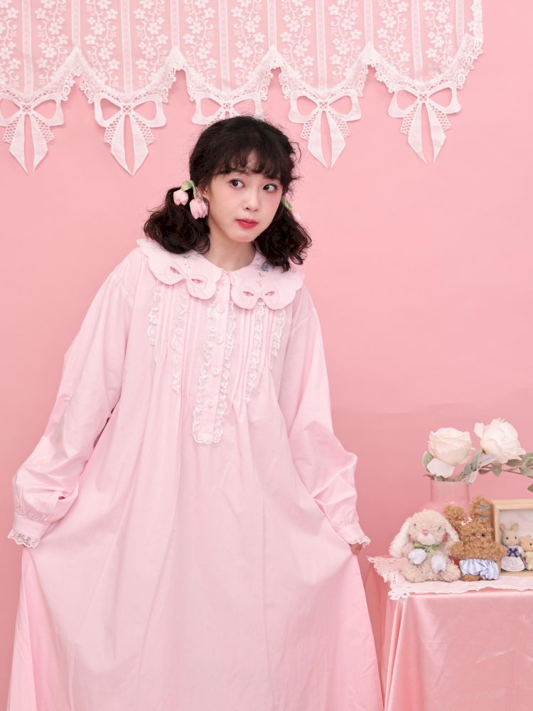 Round Neck Embroidered Pink Lace Dress【s0000013494】