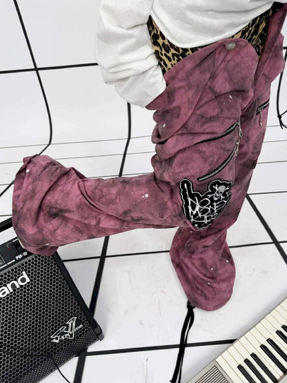 Punk double-waisted pink pants【s0000011686】