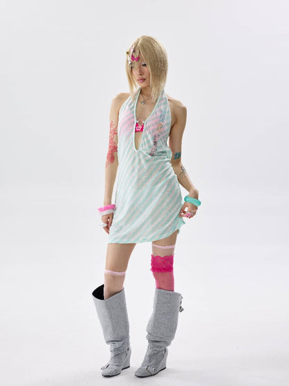 Divine Dangerous Deep V Stripe Dress【s0000017644】