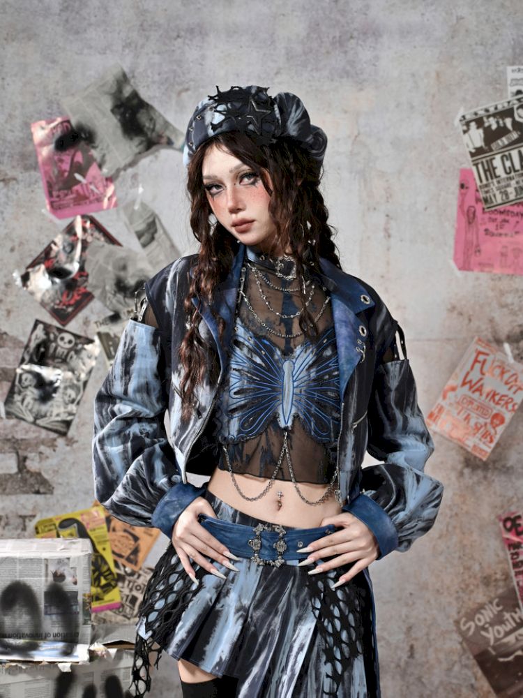Butterfly Breast Plunge Mesh Bottom Shirt【s0000013506】
