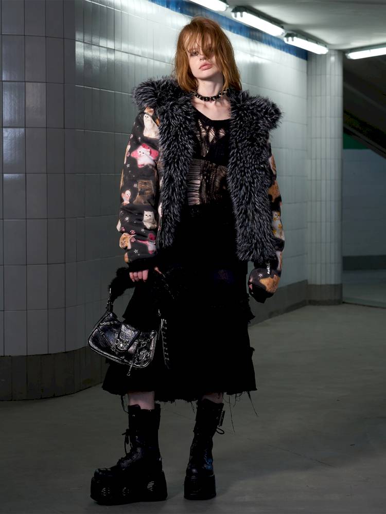 Cat Print Reversible Fleece Jacket【s0000014414】