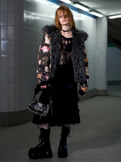 Cat Print Reversible Fleece Jacket【s0000014414】