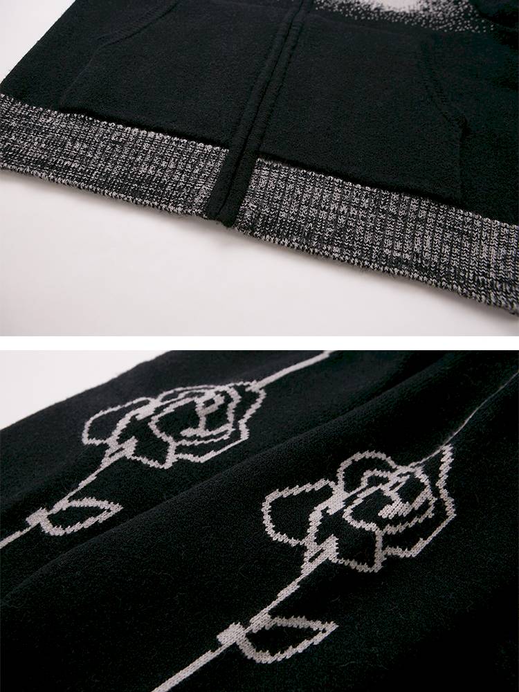 Hooded Black Knit Cardigan【s0000014387】