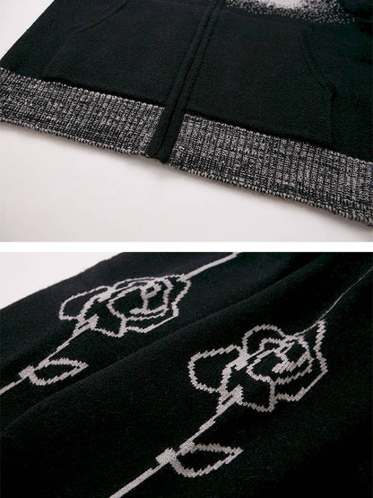 Hooded Black Knit Cardigan【s0000014387】