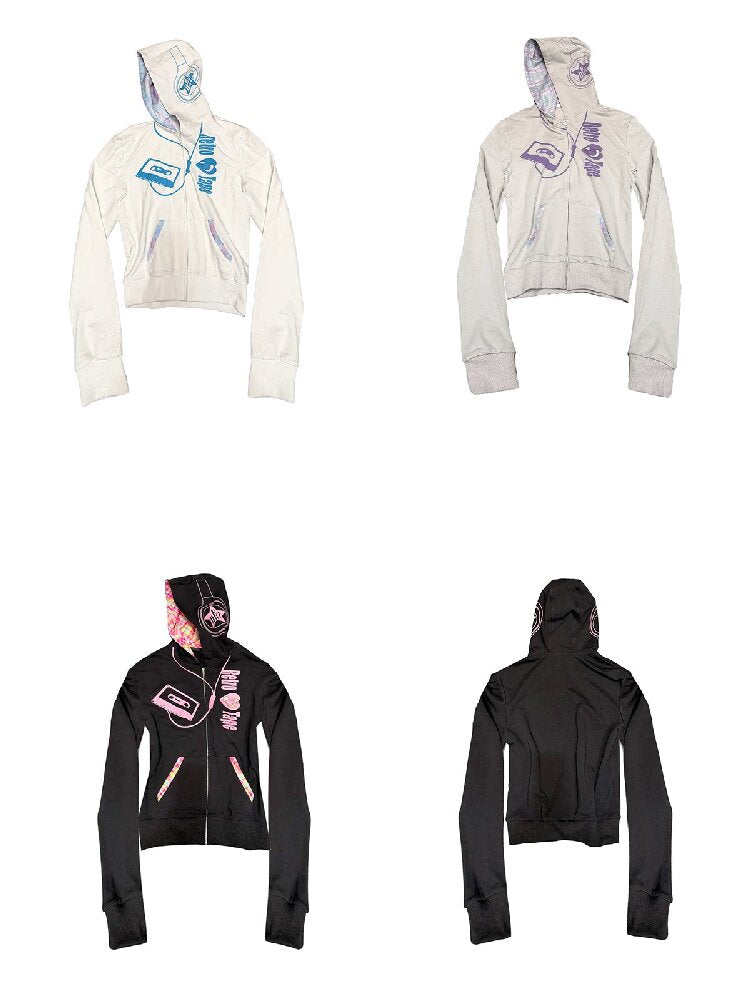 Plaid Patchwork Headphone Print Hoodie【s0000019111】
