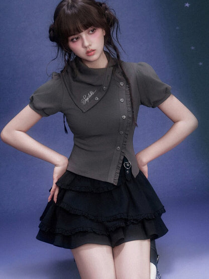 Diagonal Placket Stacked T-shirt【s0000015762】