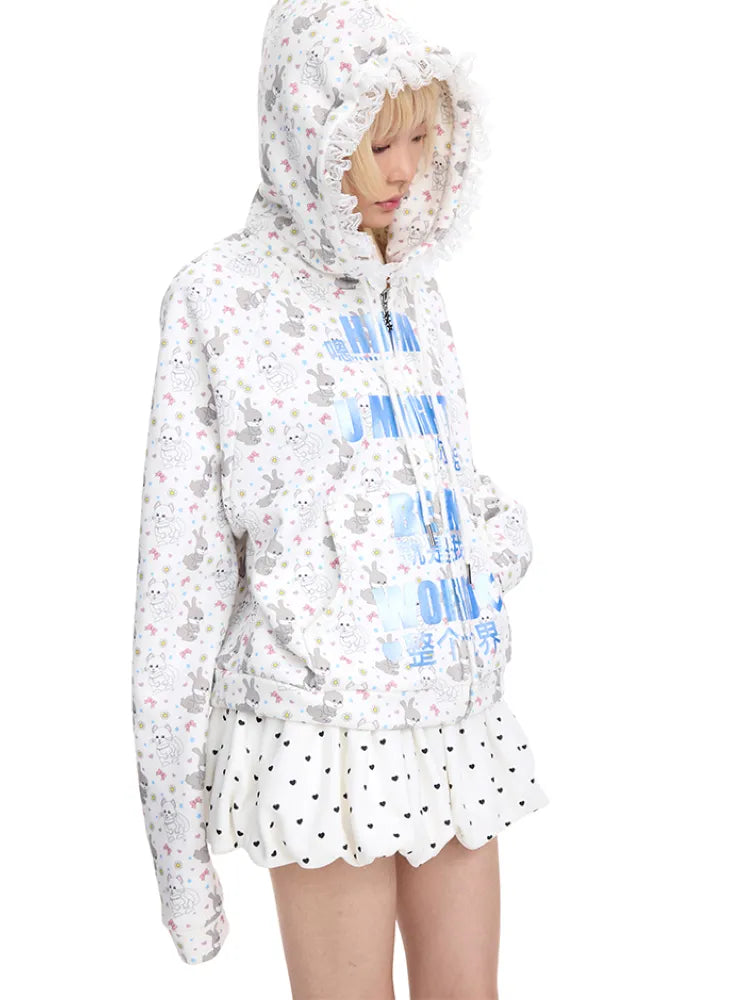 Print Lace-Trimmed Sweatshirt【s0000014094】