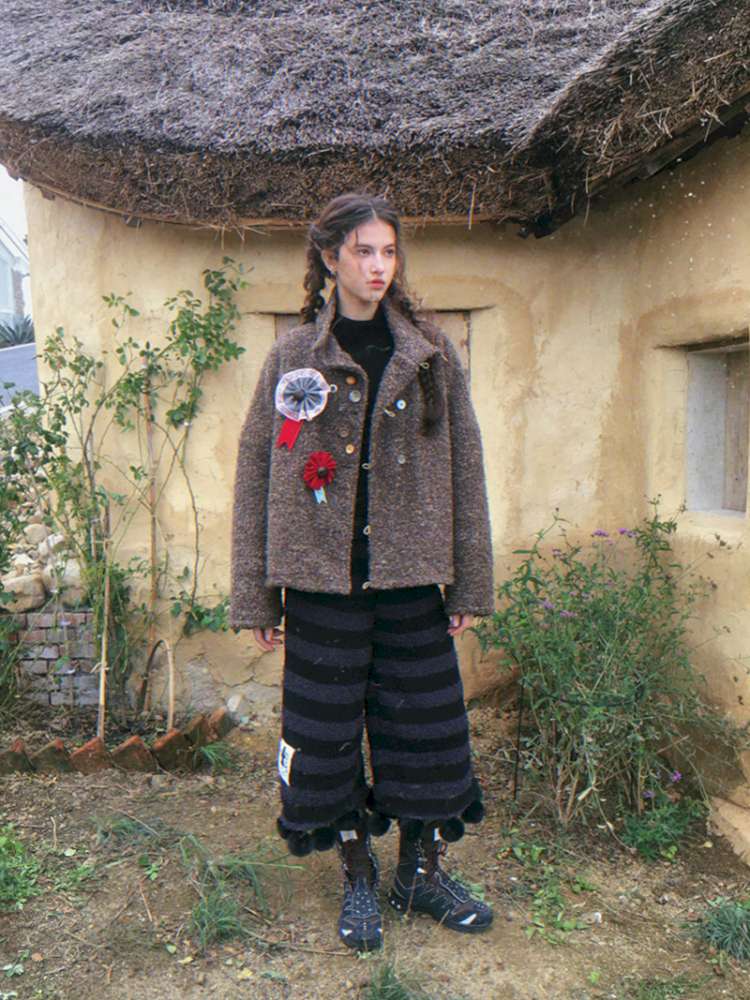 Striped Knit Furball Midi Slacks【s0000014900】