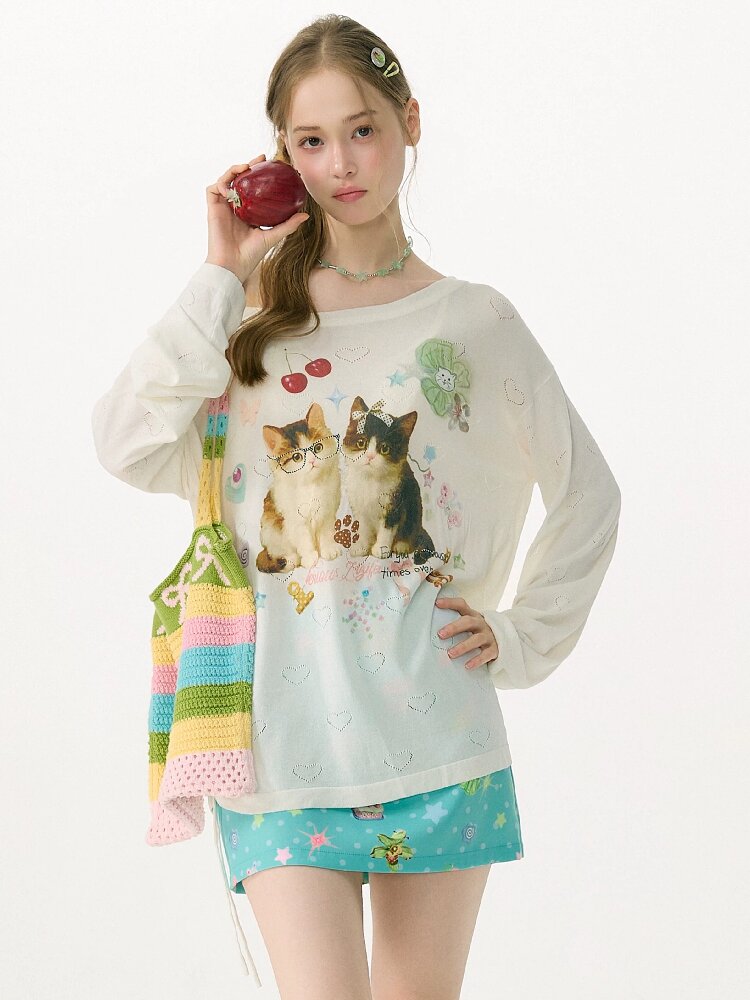 Summer Cat Heart Long Sleeve T Shirt【s0000017162】