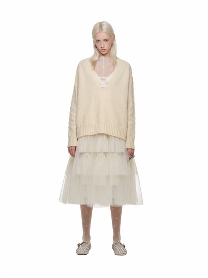 Deep V-Neck Loose Sweater【s0000011585】