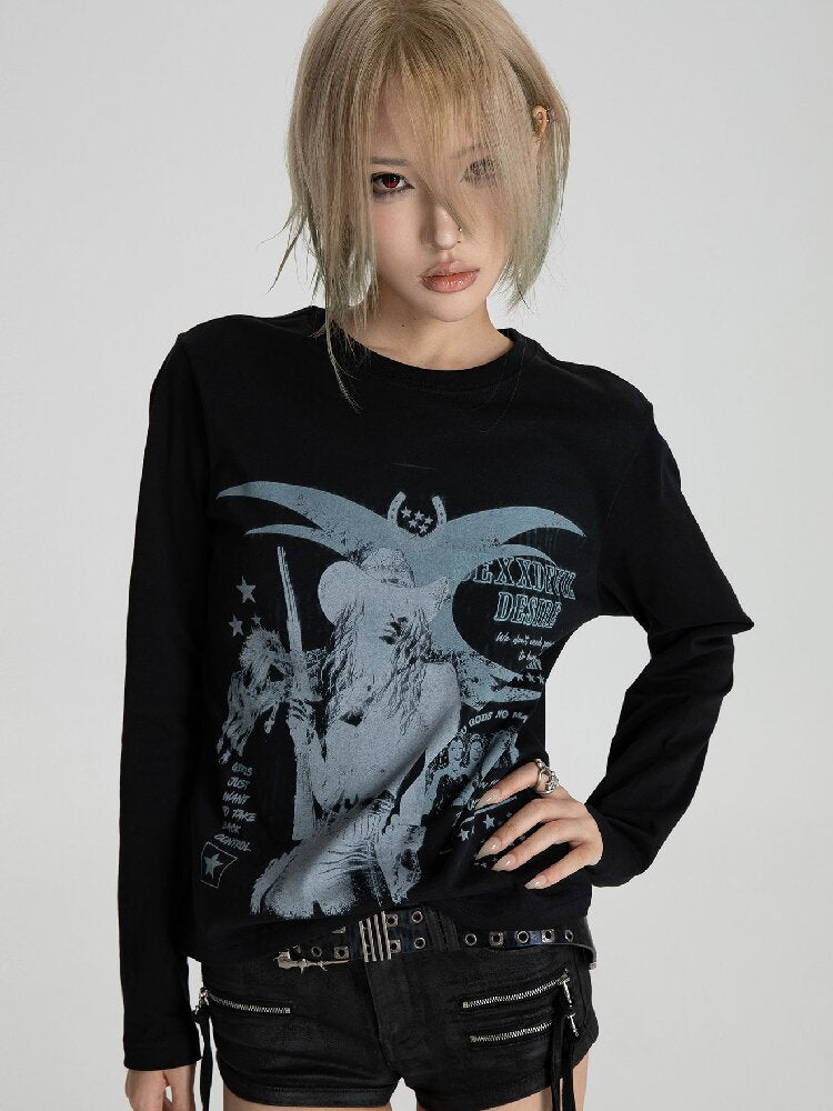 Women Digital Print Long T-Shirt【s0000018562】