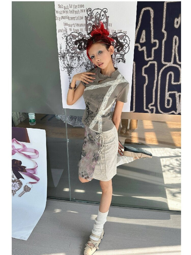 Cross Wing Print Cotton Cheongsam T-Shirt【s0000018064】