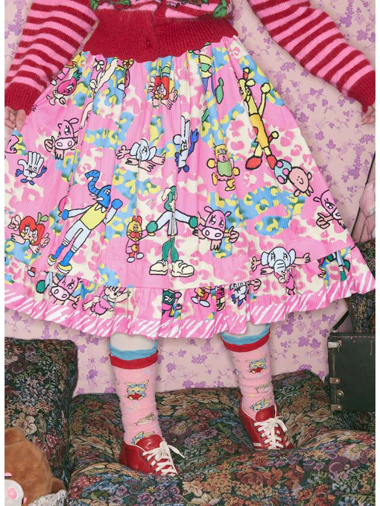 Pink Animal Illustration Skirt【s0000015372】