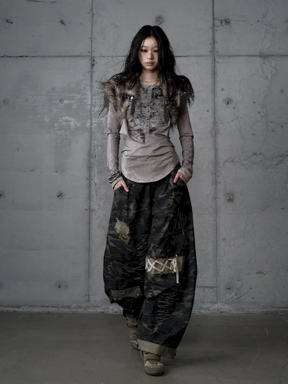 Deconstructed Print Long-Sleeve Knit Base【s0000014117】